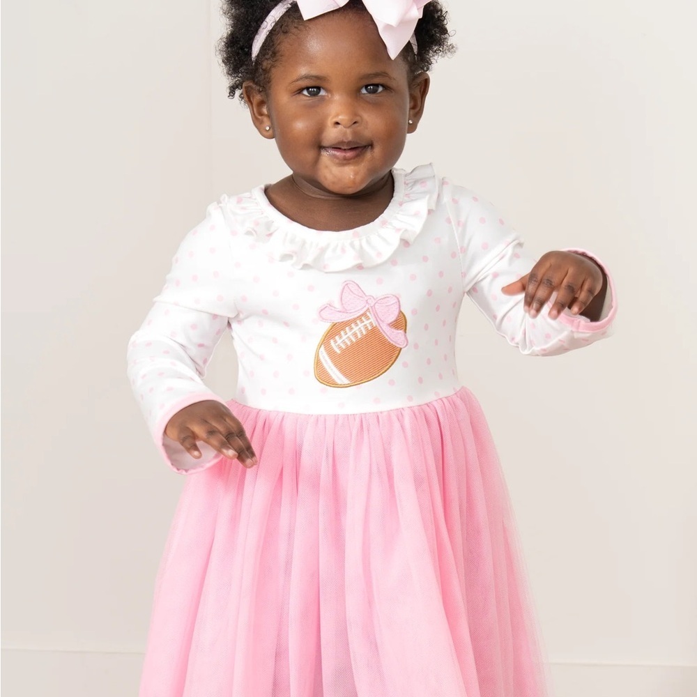 NWT Marie Nicole Girls Size 5 or 6 Pink White Kids Football Long Sleeve Dress - Picture 6 of 6